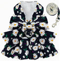 BAEJMJK Dog Dress Bowknot Harness Leash Set for Small Dogs Cats Daisy Floral Girl Dog Dresses Cute Puppy Princess Clothes Pet Doggy Outfits Spring Summer Breathable Dresses (Large, Navy Blue)