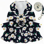 BAEJMJK Dog Dress Bowknot Harness Leash Set for Small Dogs Cats Daisy Floral Girl Dog Dresses Cute Puppy Princess Clothes Pet Doggy Outfits Spring Summer Breathable Dresses (Large, Navy Blue)