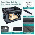 Soft Small Dog Crate - 24 inch Portable Travel Puppy Crate for Small Pets or 2 Cats, Collapsible Pet Carrier with 4 Mesh Doors, Car Kennel for Dogs with Handle for Indoor and Outdoor, Grey