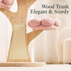797Audio Flower Cat Tree, 48" Wood Branch Cat Tower, Pink Cloud Cat Tree with Scratching Post for Indoor Adult Cats, Luxury Cat Tree with Cozy Perches & Interactive Squeaky Hanging Toy