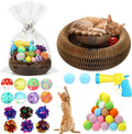Zopeal 64 Pcs Easter Cat Toy Gift Set Magic Cat Scratcher Board Ball Launcher Gun Crinkle and Yarn and Plastic Bell Ball Kitten Toy with Bow for Pet Interactive Engaging Gift(Organ Shape)