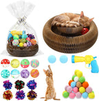 Zopeal 64 Pcs Easter Cat Toy Gift Set Magic Cat Scratcher Board Ball Launcher Gun Crinkle and Yarn and Plastic Bell Ball Kitten Toy with Bow for Pet Interactive Engaging Gift(Organ Shape)