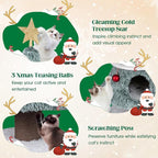 PETSITE 48.5 Inches Cat Christmas Tree, Cute Cat Tower with Scratching Post, 2 Comfy Condos and Decorative Festival Dangling Balls, Star-Shaped Ornament Sits at The Top, Soft Polar Fleece Covered