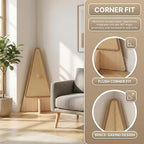 26" Triangle Corner Cat Scratcher, Solid Wood Leaning Wall Scratching Board, Baseboard Friendly, Replaceable Sisal Pads for Indoor Cats and Small Spaces, 2 Replacement Pads Included