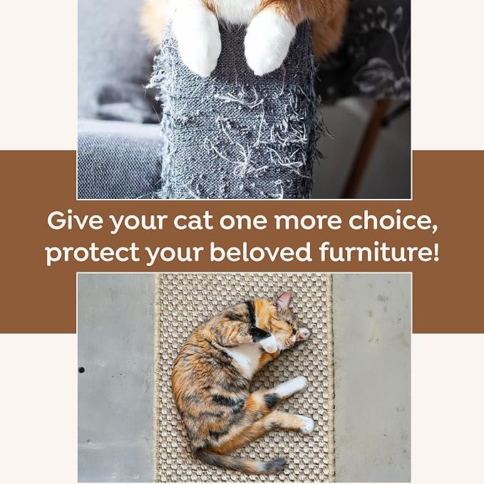 Premium Brazilian Cat Scratcher Mat – 24'' x 16'' Natural Fiber 100% Sisal with Jute Border, Ultra Durable, Scratching Pad, Doormat Rug, Protects Furniture and Carpets (Light Grey)