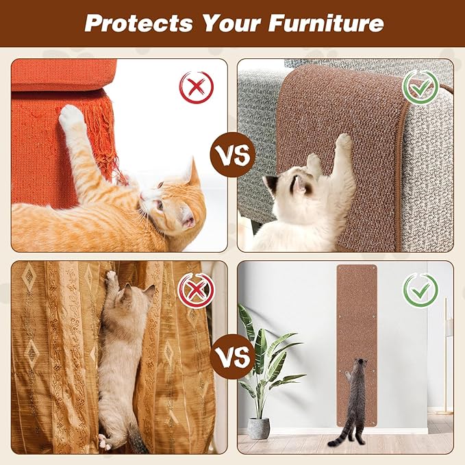 FHTONGE 71x15.8 Thickened Cat Wall Climbing Carpet with 16 Fixed Nails, Extra Large Tall Cat Scratch Pad for Wall, Wall Mounted Climbing Cat Scratcher for Furniture Couch Sofa Protector(Coffee)