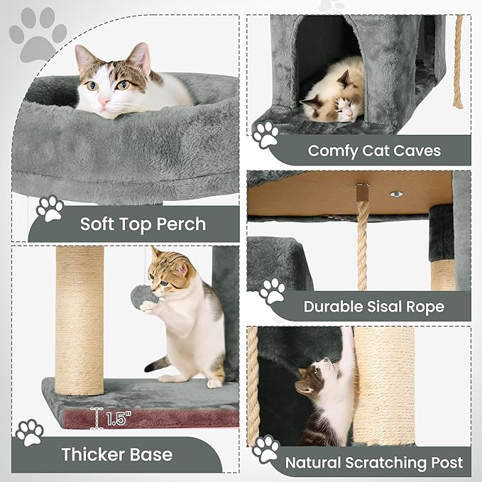 58" Cat Tree Large Cat Tower Condo w/Multi-Level Scratching Post for All Indoor Cats (Grey)