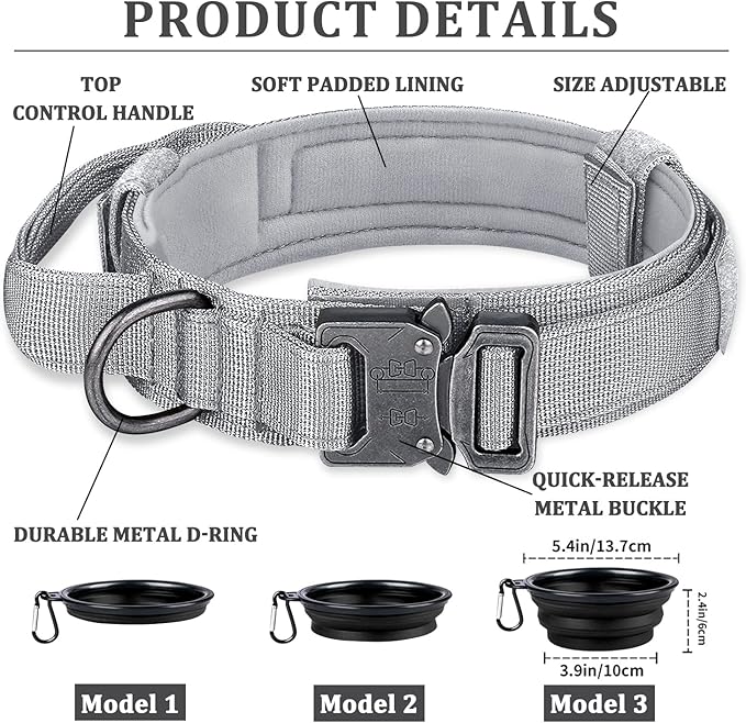 COOYOO Dog Collar,3 Piece Set Tactical Dog Collars, Adjustable Military Training Nylon Dog Collar with Control Handle and Heavy Metal Buckle for Medium and Large Dogs