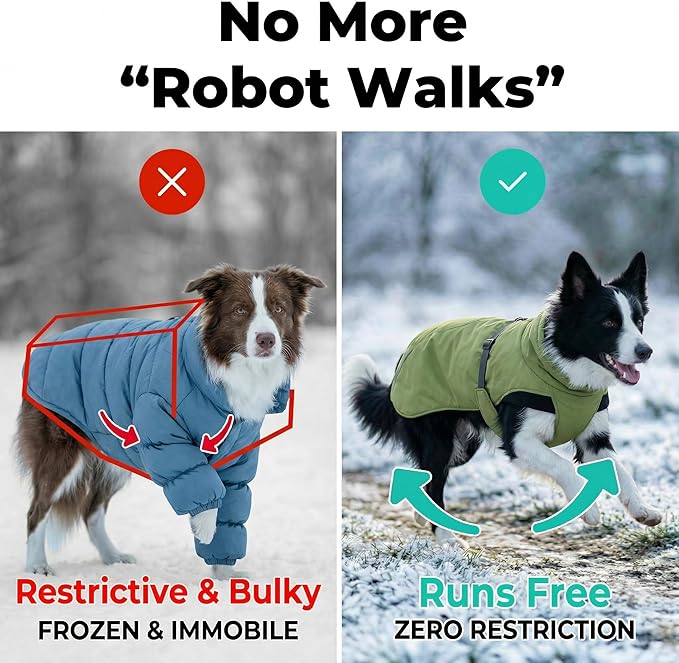 Dog Winter Coat, Warm Puffer Jacket with Fur-Safe Buckle & Leash Hole for Cold Weather, Water-Repellent Snow Vest, Breathable Thermal Apparel for Hiking & Active Dogs (Green, X-Large)