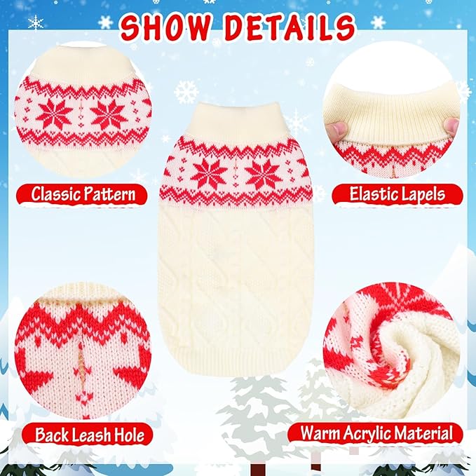 Warm Winter Pink Dog Sweater - Cold Weather Pet Clothes for Small Medium Large Dogs Indoor Outdoor, Soft Classic Knit Puppy Apparel Coat, White, ML