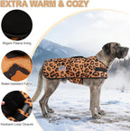 BEAUTYZOO Dog Winter Coat for Large Dogs Waterproof, Warm Reflective Great Dane Oxford Canvas Jacket, Fleece Dog Cold Weather Coats Windproof for Female Male Dogs, Leopard L