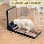 Cat Scratcher Cat Scratch Pad L Shape Wall Mounted Dual Use (Vert/Horiz) Kitten Bunifa Scratching Card Board Vertical Post with Ball Toys Feathers,Protecting Furniture Core is Replaceable Large Black