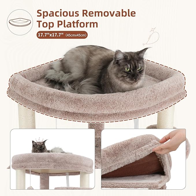 Corner Cat Tree for Indoor Cats, Cat Tower with All Sisal Scratching Posts, Multi-Level Cat Condo wth 2 Large Cat Caves, Big Top Perch, 2 Hanging Baskets, Sisal Ramp, Mushroom GCT035MU