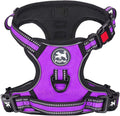 PoyPet No Pull Dog Harness, [Release on Neck] Reflective Adjustable No Choke Pet Vest with Front & Back 2 Leash Attachments, Soft Control Training Handle for Small Medium Large Dogs(Purple,M)