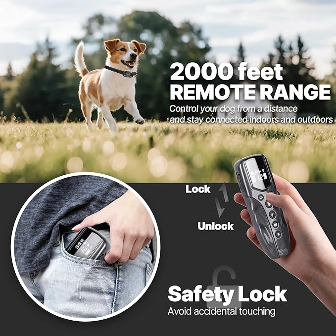 Ultra Small Shock Collar for Small Dogs, Dog Training Collar with Remote for Small Dogs 5-15lbs & Medium Large Dogs, Rechargeable, 2000ft Range, Collar with Beep, Vibration, Safe Shock,Grey