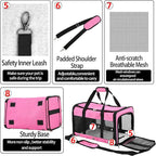 Soft Sided Cat/Dog Carrier,Collapsible Pets Travel Carriers for Pet/Puppy with Shoulder Strap & Removable Mat,Mesh Top Load Small Dogs/Cats Carry Bag Up to 25 Lbs（Pink,L）