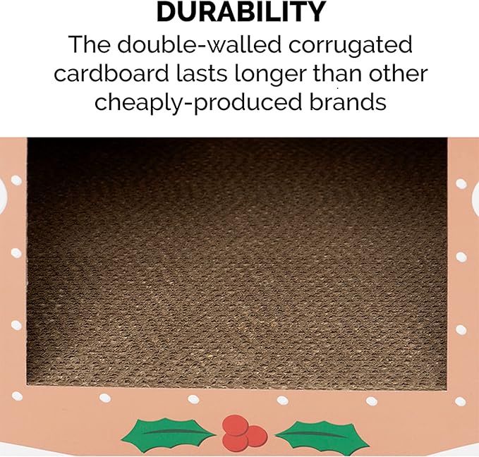 Furhaven Cardboard Cat House w/ Catnip for Indoor Cats, Ft. Scratching Pad & Hanging Toys - Decorated Gingerbread House Holiday Cat Scratcher Hideout - Christmas Print, One Size