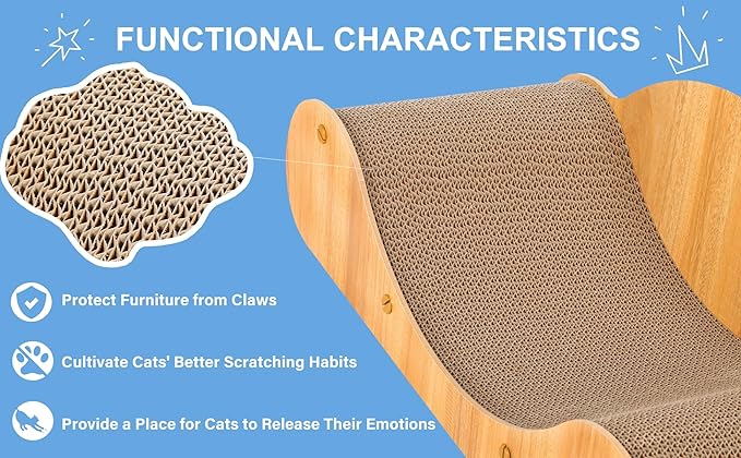 Simple Deluxe Cat Scratcher Cardboard Bed, Natural Solid Wood Scratch Lounger for Scratching&Sleeping, 23.6inches Scratching Board Furniture Protector, Curved