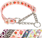Pink Strawberry Martingale Dog Collar with Chain - No-Pull Training Collar Soft & Durable Design for Medium, Large & XL Dogs (Medium, Strawberry)