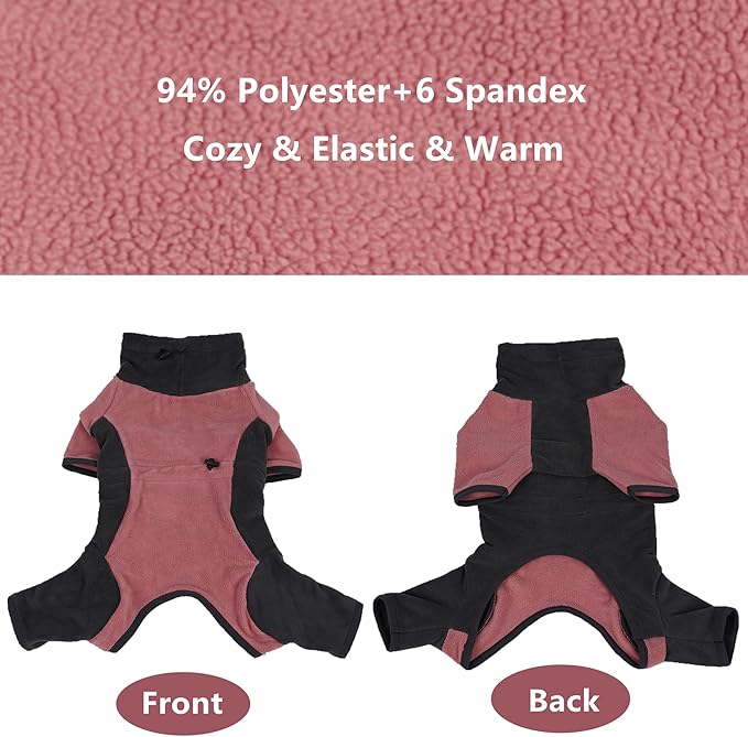 Dog Winter Coat, Warm Fleece Jacket, Windproof Pullover Bodysuit, Fullbody Pajamas Onesie, Cold Weather Clothes for Medium Large Dog (Small, Pink)