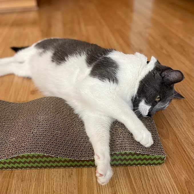 SPOT Wave Cat Scratcher - Corrugated Scratching Board with Wavy Design, Made from 100% Eco-Friendly & Recyclable Cardboard, Encourages Good Scratching Behavior - 17" Board with Catnip Pouch Included