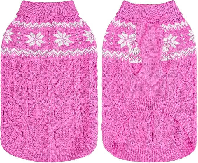 Warm Winter Dog Sweater - Cold Weather Pet Clothes for Small Medium Large Dogs Indoor Outdoor, Soft Classic Knit Puppy Apparel, Pink, XS