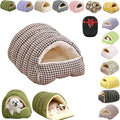 Removable and Washable Winter Closed-Off Cat Bed, Cutypet Winter Cave, Warm Foldable Secure Pet Nest for Indoor Cats & Small Dogs, Comfor Plush Snuggle Hut for Kitty, Puppy, Pets (Linen-Black,L)