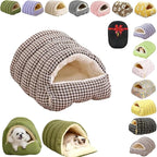Removable and Washable Winter Closed-Off Cat Bed, Cutypet Winter Cave, Warm Foldable Secure Pet Nest for Indoor Cats & Small Dogs, Comfor Plush Snuggle Hut for Kitty, Puppy, Pets (Linen-Black,L)