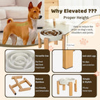 Elevated Slow Feeder Dog Bowl - Ceramic Food Dish with Bamboo Stand - Raised Maze Design - Ideal for Medium to Large Dogs - Milky White - 8.4 inch
