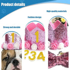 Pet Birthday Hat, Dog Birthday Crown Hat and Bowtie with 0-9 Figures Charms Party Accessories for Small Medium Dogs Cats (PINK)