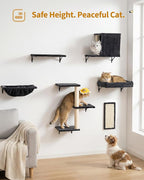 Heavy Duty Cat Wall Shelves for Large Cats, 6-in-1 Cat Furniture Set with 17" × 11.9" Large Perch Bed and Hammock, Cat Climbing Wall Systems with Vertical Cat Scratcher