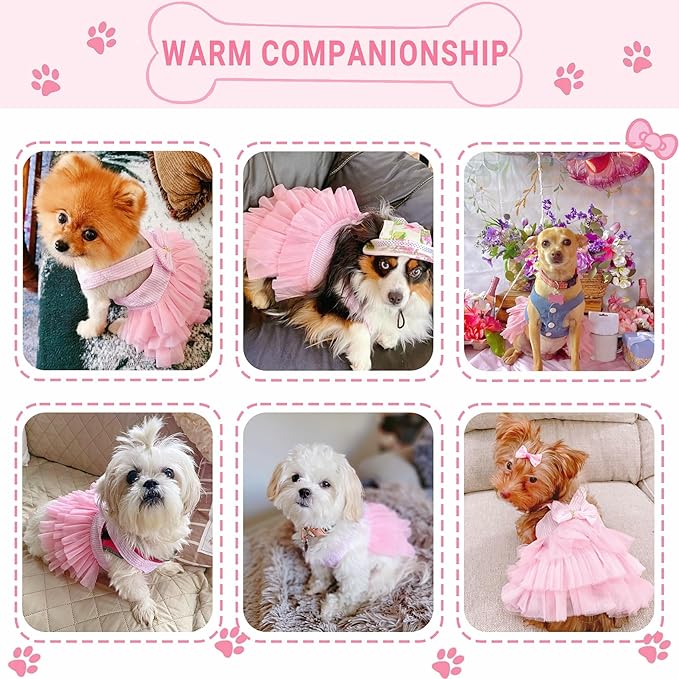 Dog Dresses, Fashion Pet Dog Clothes, Striped Mesh Puppy Dogs Princess Dresses (Pink, Large)