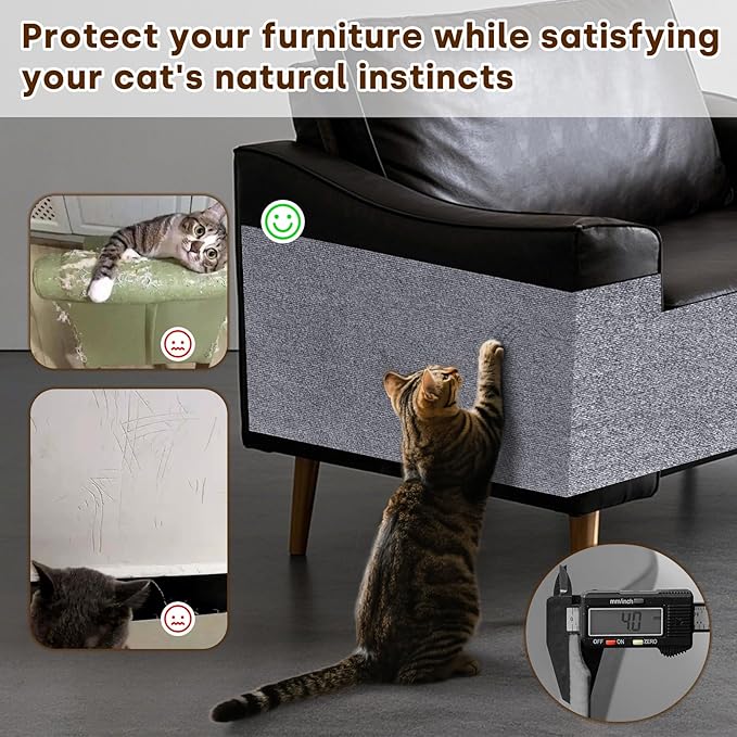 JOENIE Cat Scratch Protector, Self-Adhesive Scratching Pad, Trimmable Furniture Guard for Couches & Walls, Reusable & Washable Cat Claw Deterrent Mat (Light Grey, 15.8 * 39.4in, 1)