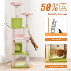 PAWZ Road Pink Cat Tower, 70 Inches Flower Cat Tree with 2 Cozy Condos, 2 Plush Perch, Large Basket, 2 Scraching Pad & 6 Scraching Posts for Indoor Cats Large Adult