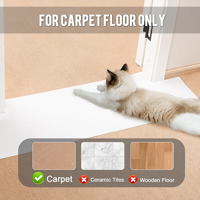 Uross Carpet Protector for Pets - 3.6FT White Round Corner Plastic Mat, Under Door Anti-Scratch Protector for Doorway, Stop Cats from Scratching Carpet