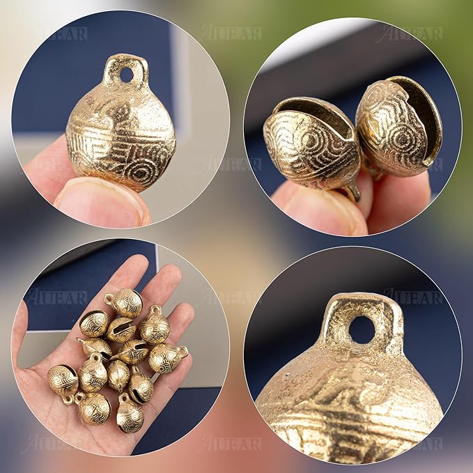 AUEAR, 100 Pieces Vintage Brass Bells 20mm Mini Jingle Bell for DIY Wind Chimes Home Decor