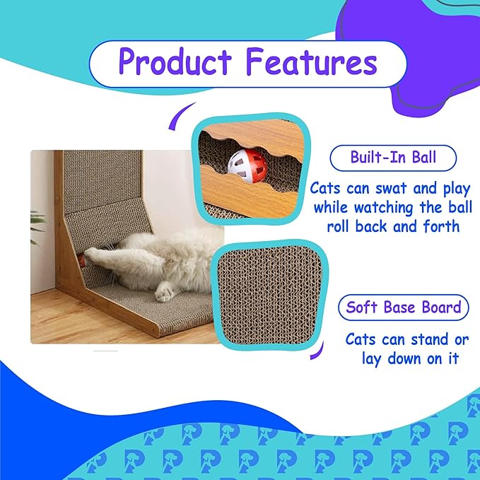 L Shape Cat Scratch Large Pad Wall Mounted - Durable Cardboard Scratcher for Indoor Cats, Space-Saving Design, Protects Furniture, Vertical & Horizontal Use, Catnip Included, Eco-Friendly