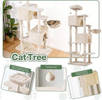 Simple Deluxe 66In Cat Tree for Indoor Cats, 6-Level Cat Tower with Sisal Scratching Posts, Enclosed Cat Condo & Hammock, Space-Saving Corner Design, Stable Wide Base for Multiple Kittens, Beige