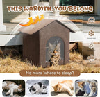 Outdoor Cat House Weatherproof, Insulated Cat Houses for Outdoor/Indoor Cats for Winter, Waterproof Feral Stray Cat Shelter with Door Curtain and Warm Cushion, Easy to Assemble, Brown