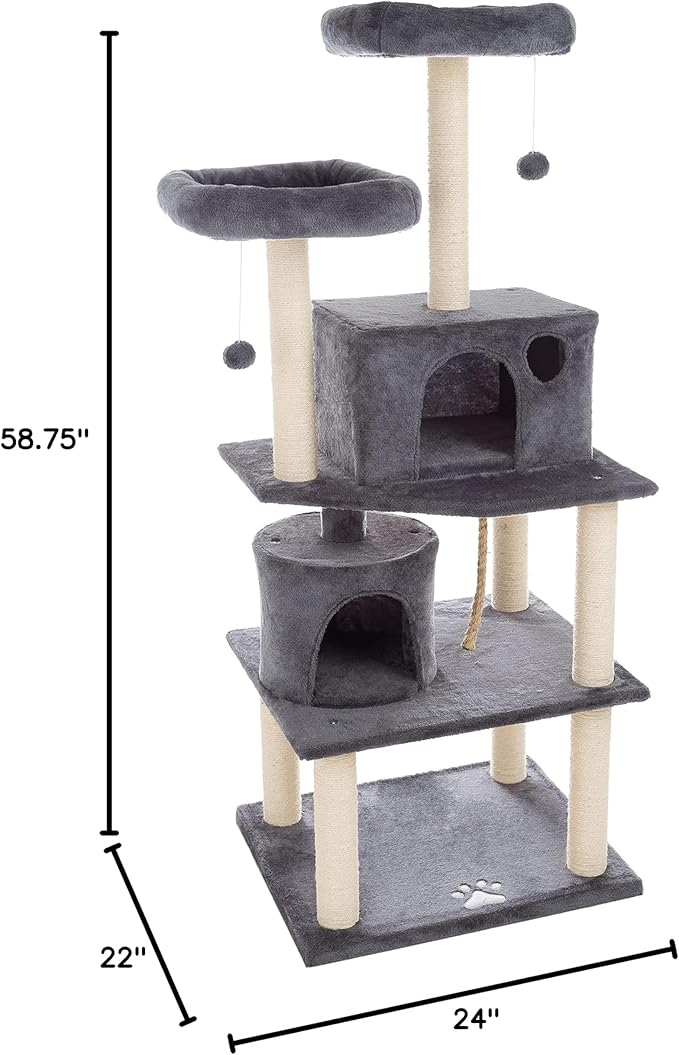 PETMAKER 5-Tier Ultimate Cat Condo Tower - 8 Scratching Posts, 2 Padded Perches, 2 Kitty Huts, and 3 Hanging Toys for Multiple Cats