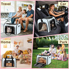 Cat Carrier Dog Carrier - Soft-Sided Cat Carrier with Plush Pad & Cooling Mat, Easy-Load 4-Side Zipper & 3-Side Mesh Ventilation, Pet Carrier Airline Approved for Cats/Dogs Up to 16 lbs, Blue