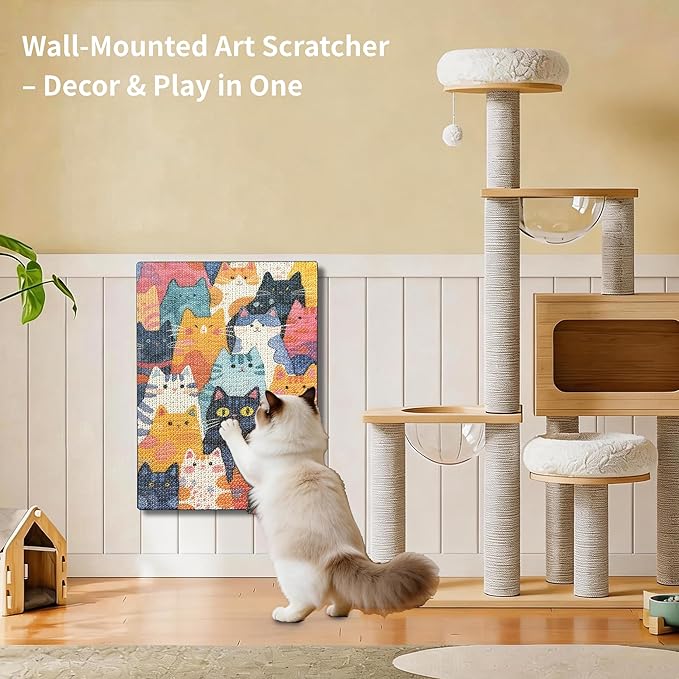 Art Cat Scratching Pad,Wall Scratcher for Indoor Cats - 16.54x11.81x1.18 Inches, Double-Sided Use, Cat Cardboard Scratcher Fits All Breeds & Sizes, Easy to Install,Cat Gifts