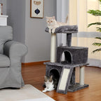 33.8 Inch Large Cat Tree Condo with Sisal Scratching Posts Perches Houses, Double Room Cat Tower Furniture Kitty Activity Center Kitten Play House (Grey2)