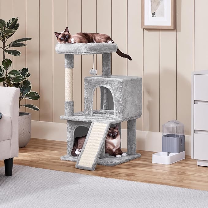 Yaheetech Cat Tree for Indoor Pets, 36in Tower Condo w/Extra Large Perch, Scratching Posts, Board, Dangling Ball, Play Structure for Kittens & Adult Cats, Light Gray