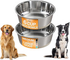 Neater Pet Brands Stainless Steel Dog Bowls with Non-Slip Rubber Bottom – Set of 2, 6 Cup (48 oz), Tan - Heavy Duty Metal Dog Bowl, Dishwasher Safe, Food or Water Bowl, Ideal for Large Dogs