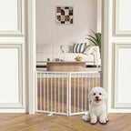 Full Metal Freestanding Gate with Door, 24'' Height Foldable Pet Dog Fence for Indoor & Outdoor, 2 Panels Extra Wide Free Standing Small Dog Gates for Doorways,House,Stairs,Porch,Deck,Yard
