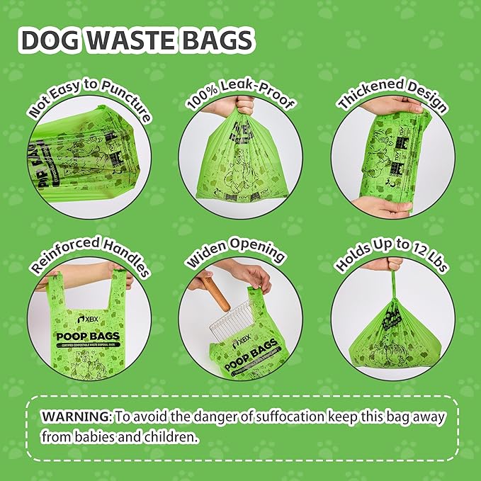 Cat Litter Bags for Poop, Compostable Kitty Poop Bags, 50 Count Unscented Disposal Waste Bags with Handle, Fit Any Scoop, Odor Sealing and Leakproof Dog Pooper Bag