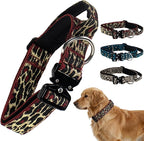 Heavy Duty Dog Collar with Unique Leopard Totem Design Adjustable Durable Nylon Collar, Metal Buckle for Large Dogs Bold Style for Training & Outdoor Adventures (Red Leopard S)