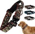 Heavy Duty Dog Collar with Unique Leopard Totem Design Adjustable Durable Nylon Collar, Metal Buckle for Large Dogs Bold Style for Training & Outdoor Adventures (Red Leopard M)