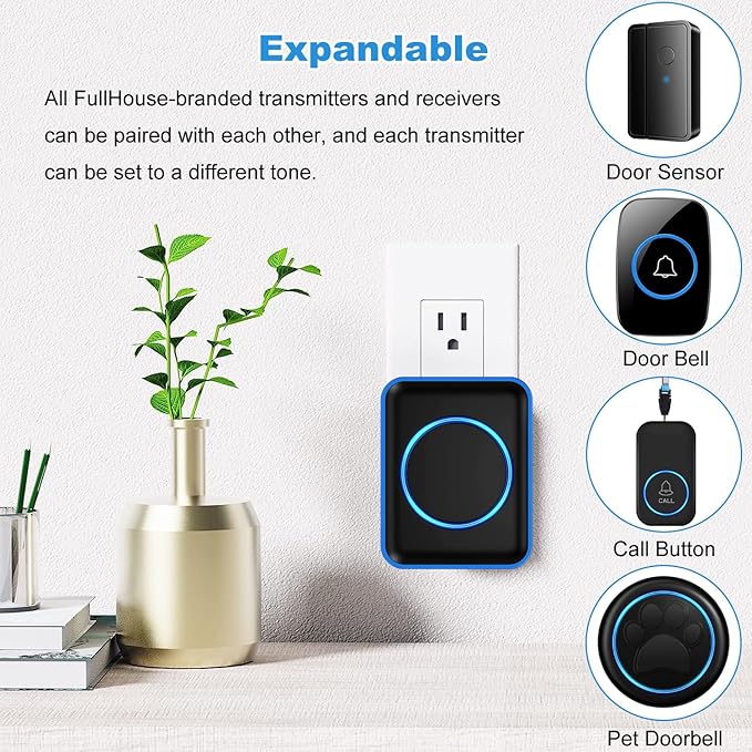 Full House Dog Doorbell for Potty Training, Wireless Pet Doggie Door Bell Training to Go Outside, Waterproof Touch Button, Over 1000 feet Range